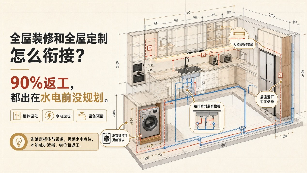 全(quán)屋(wū)裝(zhuāng)修(xiū)和(hé)全(quán)屋(wū)定(dìng)製(zhì)怎(zěn)麼(me)銜接？90%返工(gōng)都出(chū)在(zài)水(shuǐ)電(diàn)前(qián)沒(méi)規(guī)劃(huà)